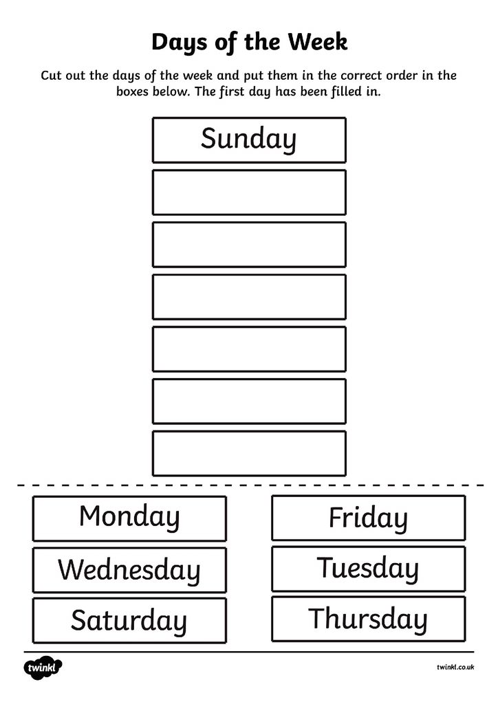Days Of The Week Cut And Stick Worksheet Ver 1 | Fressingfield CofE